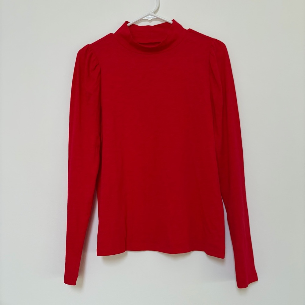 Loft Lightweight Mockneck Cotton Top Red Medium